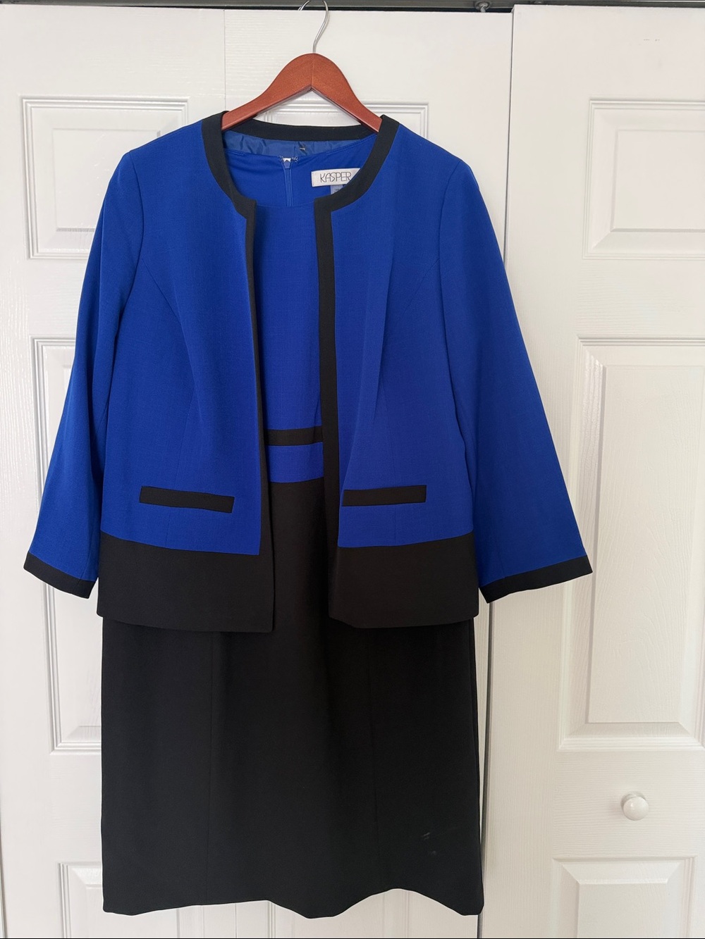 Kasper Royal Blue and Black Jacket Dress Set 14W